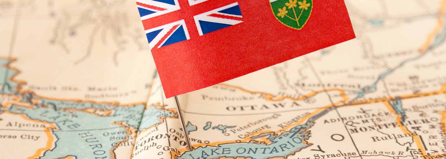 ontario map with flag